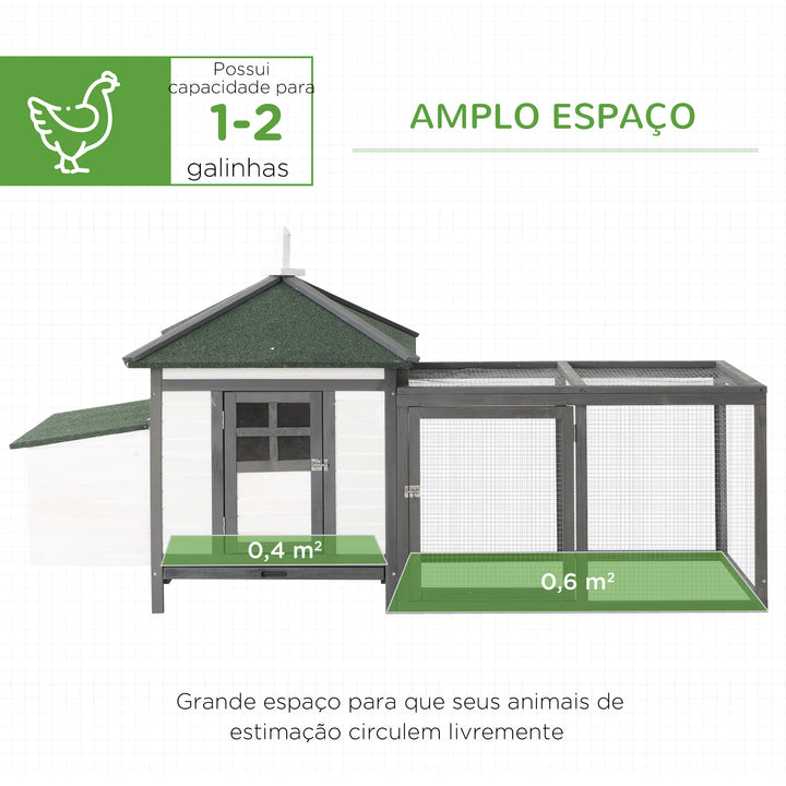 Galinheiro de madeira de abeto para galinhas exterior com bandeja removível e espaço de corrida 196x76x97 cm Cinza