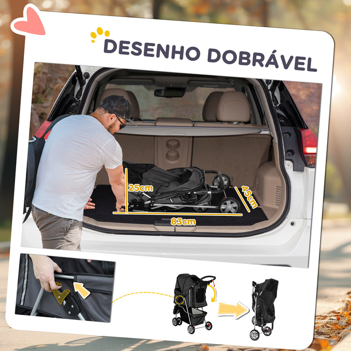 Carrinho para Animais de Estimação Dobrável Carrinho para Cães e Gatos com Rodas Giratórias Cesto e Suporte para Copos 75x45x97 cm Cinzento