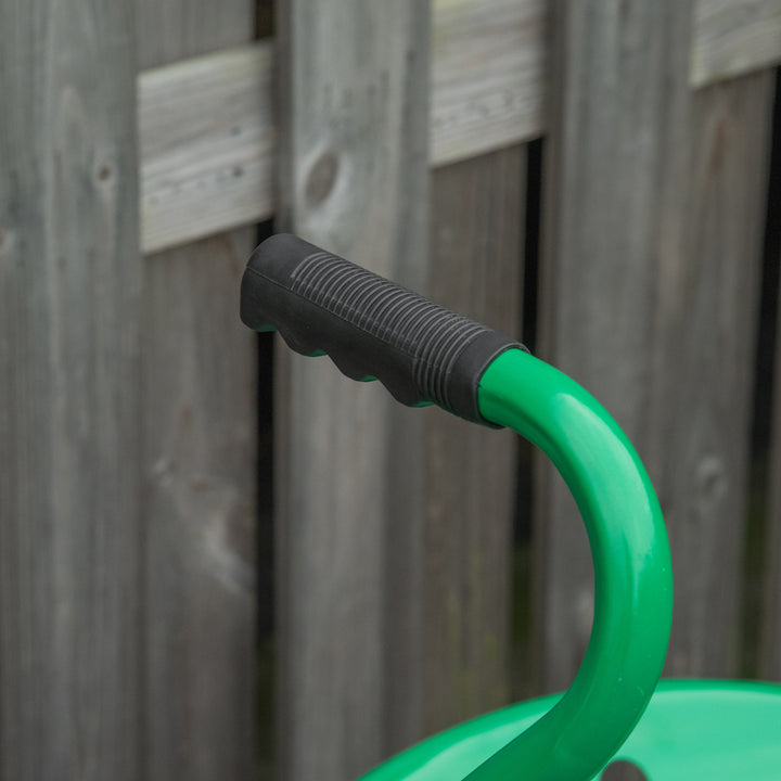 Banco de Jardim com Rodas Banco de Jardinagem Giratório e Ajustável em Altura Rodas Pneumáticas Bandeja para Ferramentas e Cesta Capacidade de Carga 150 kg para Exterior Verde