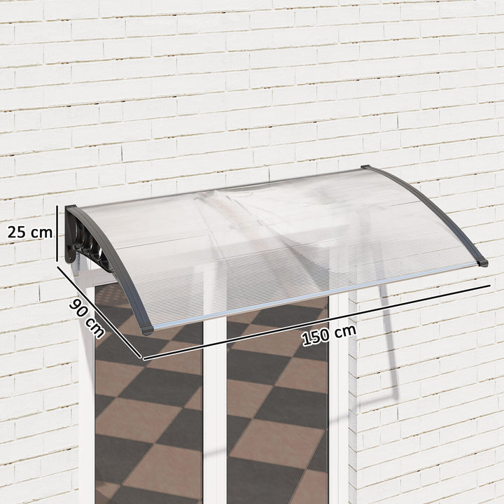 Marquise de Proteção para Portas e Janelas Contra Sol e Chuva Telhado de Proteção com Desenho Moderno 150x90x25 cm Transparente e Preto