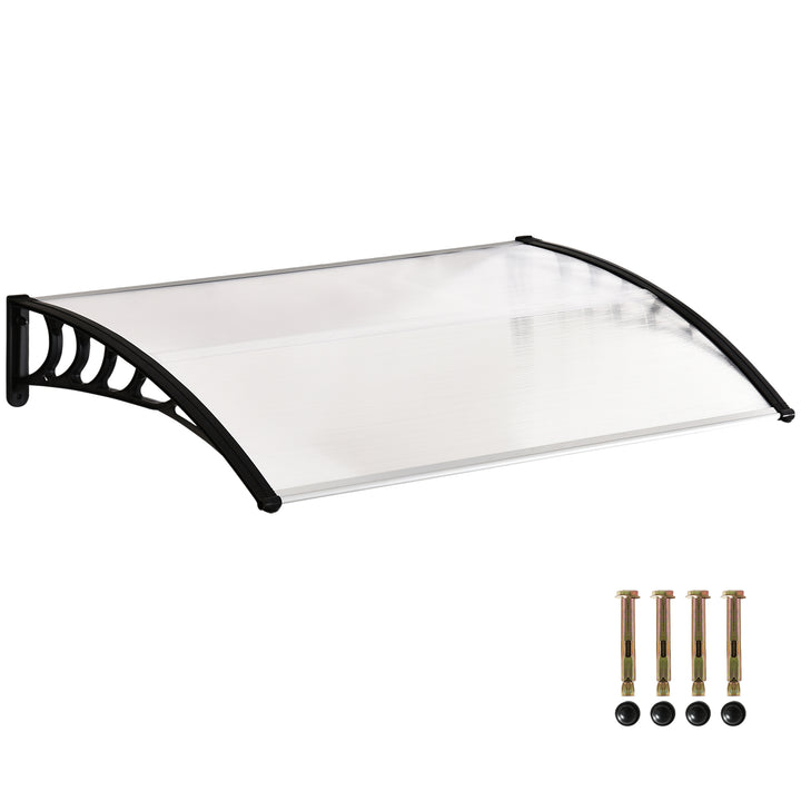 Marquise de Proteção para Portas e Janelas Contra Sol e Chuva Telhado de Proteção com Desenho Moderno 150x90x25 cm Transparente e Preto