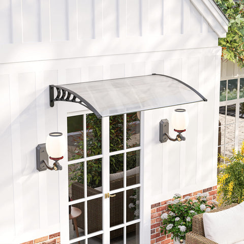 Marquise de Proteção para Portas e Janelas Contra Sol e Chuva Telhado de Proteção com Desenho Moderno 150x90x25 cm Transparente e Preto