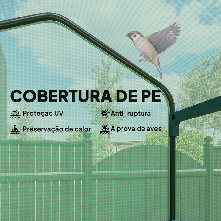 Estufa de Exterior com 4 Prateleiras e Rodas Estufa de Jardim com Porta Enrolável Estrutura em Aço e Cobertura de PE 140g/? Anti-UV para Terraço Pátio 69x50x165 cm Verde