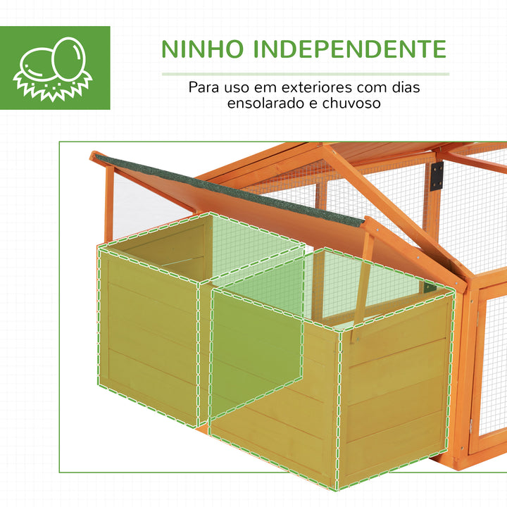 Galinheiro de Madeira Galinheiro de Exterior Espaçoso de 2 Andares para 4-8 Galinhas com Teto Abatível Cercado Portas com Fechadura e Caixa Ninho 240x112,5x76cm Madeira
