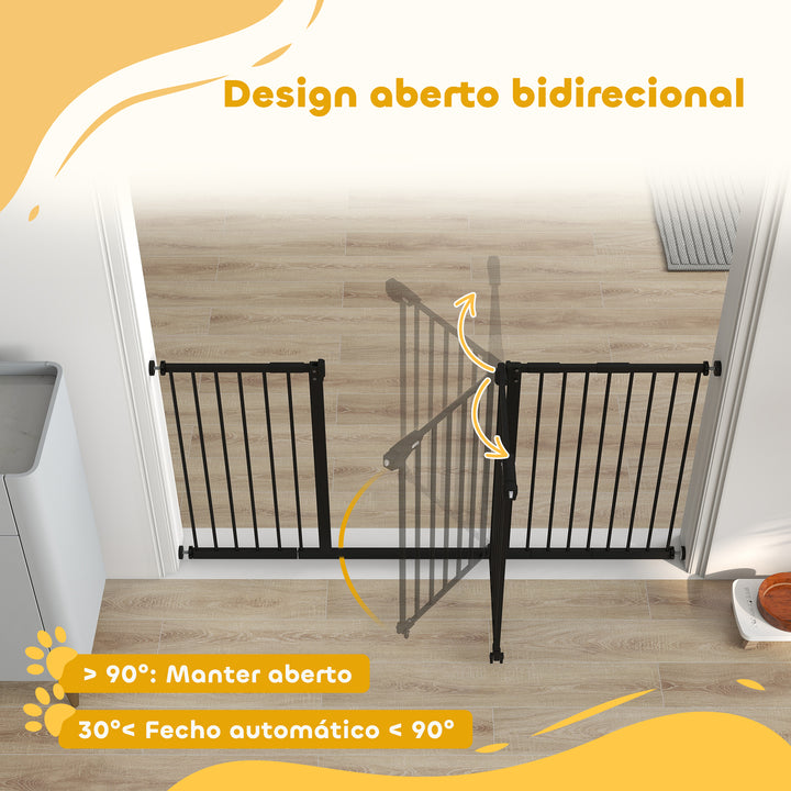 Barreira de Segurança Extensível para Portas e Escadas Barreira de Segurança Cães com Fechamento Automático e Sistema de Duplo Bloqueio Metal 74-147,5x76,2 cm Preto