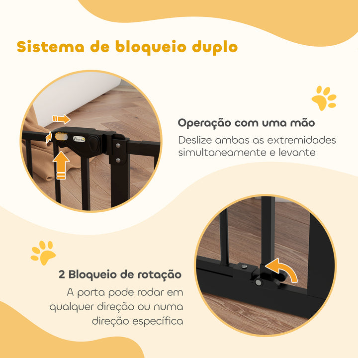 Barreira de Segurança Extensível para Portas e Escadas Barreira de Segurança Cães com Fechamento Automático e Sistema de Duplo Bloqueio Metal 74-147,5x76,2 cm Preto