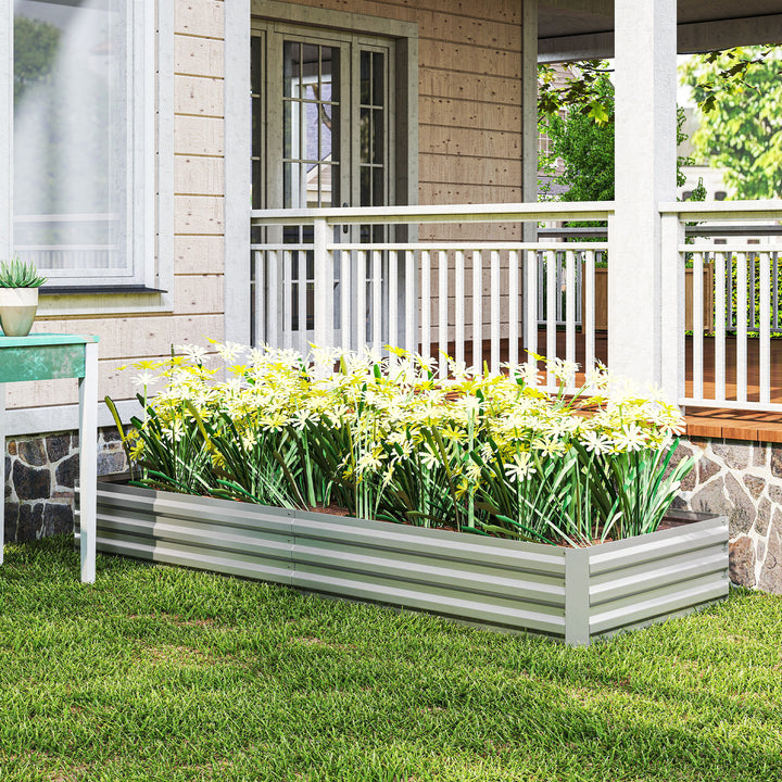 Floreira Exterior Grande Retangular em Aço Galvanizado Horta Urbana para Cultivo de Plantas Vaso de Grande Dimensão com Fundo Aberto, Resistente às Intempéries 241x90,5x30 cm Prata