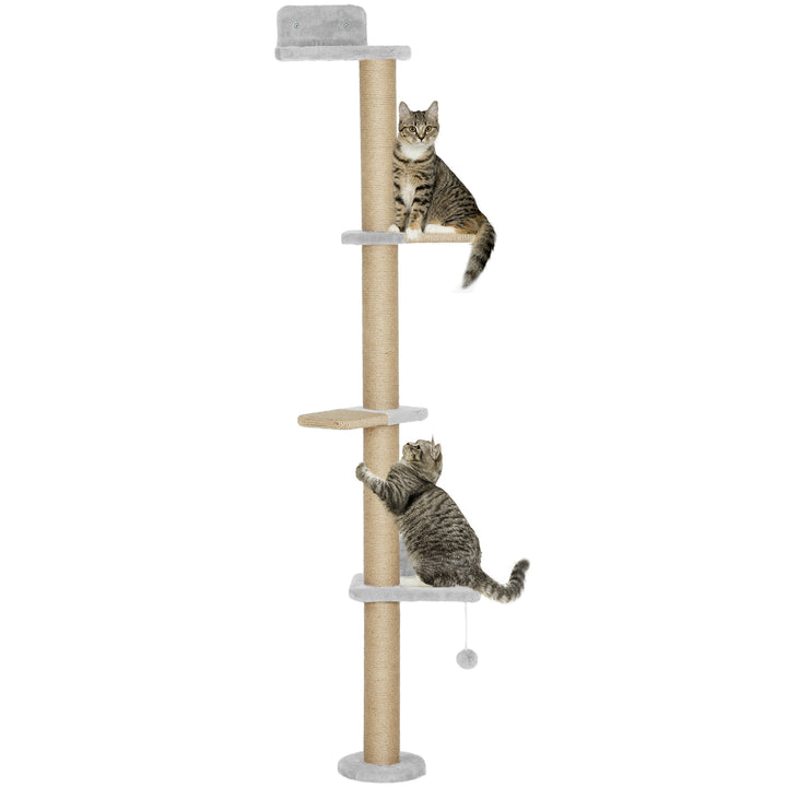 Arranhador para Gatos de Parede de 5 Níveis Estreito com Bola de Brinquedo e Arranhadores de Sisal 48x21x180 cm Cinza Claro
