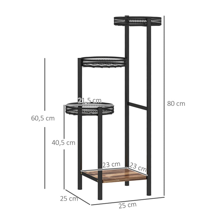 Suporte para Plantas de 4 Níveis Suporte de Aço pata Plantas de Interior e Exterior 25x25x80 cm Preto