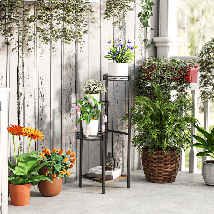 Suporte para Plantas de 4 Níveis Suporte de Aço pata Plantas de Interior e Exterior 25x25x80 cm Preto