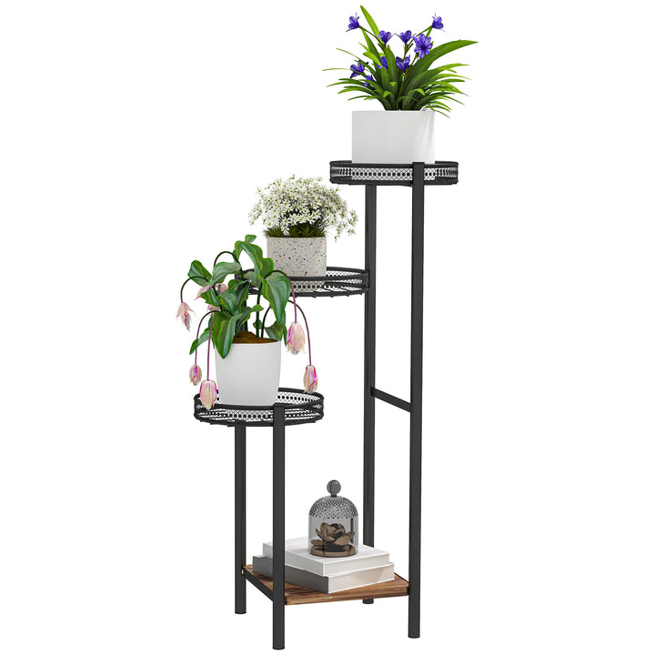 Suporte para Plantas de 4 Níveis Suporte de Aço pata Plantas de Interior e Exterior 25x25x80 cm Preto