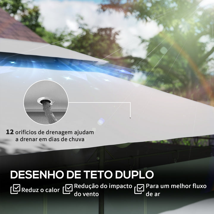 Pérgola de Jardim 397x297x265 cm Pérgola de Exterior com Teto Duplo Paredes Laterais Resistente a Água Pérgola para Pátio Cinza Escuro