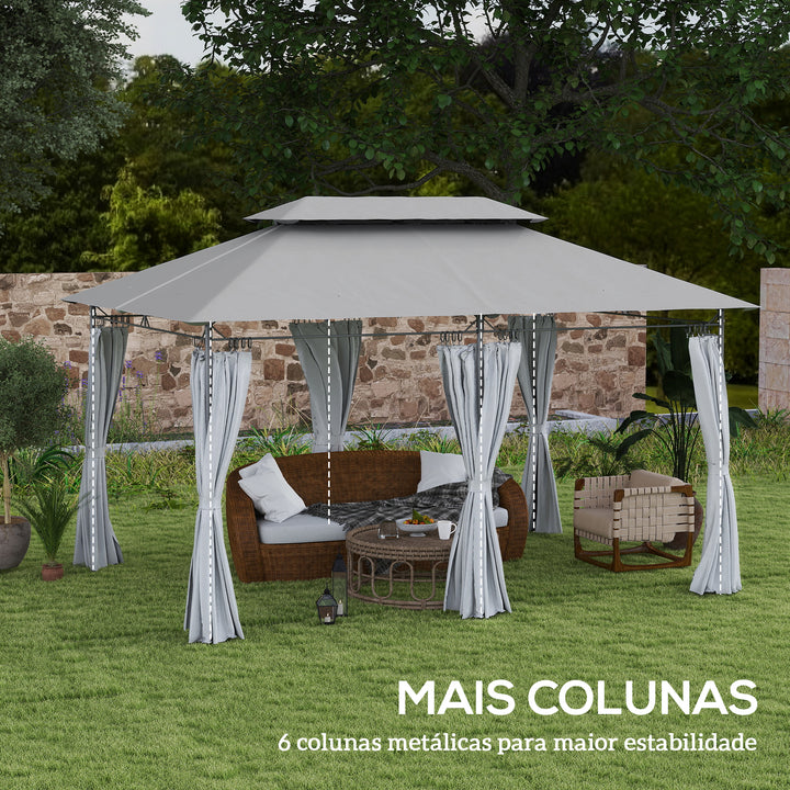 Pérgola de Jardim 397x297x265 cm Pérgola de Exterior com Teto Duplo Paredes Laterais Resistente a Água Pérgola para Pátio Cinza Escuro
