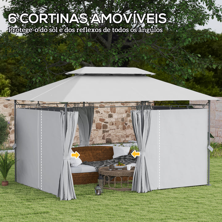 Pérgola de Jardim 397x297x265 cm Pérgola de Exterior com Teto Duplo Paredes Laterais Resistente a Água Pérgola para Pátio Cinza Escuro