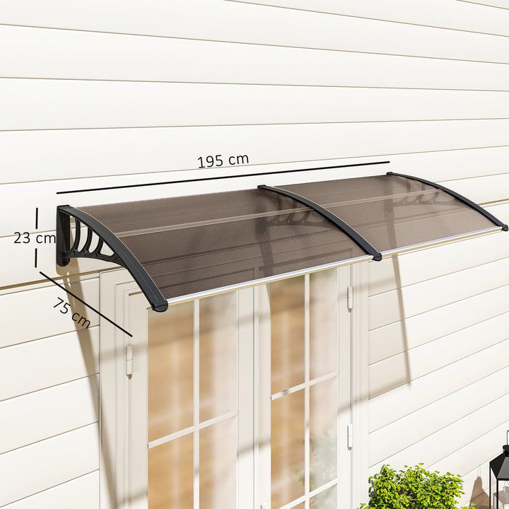 Marquise para Portas e Janelas 195x75x23 cm Marquise com Proteção para Sol e Chuva com Painéis de Policarbonato Marrom
