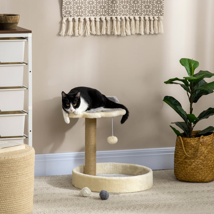 Arranhador para Gatos Altura 44 cm Torre de Escalada com 2 Camas Poste de Juta Brinquedo Pendurado Ø41x44 cm Cinza Claro