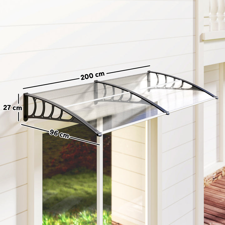 Marquise de Proteção 200x100cm Marquise Exterior para Portas e Janelas contra o Sol e Chuva com Suporte de PP Policarbonato Transparente