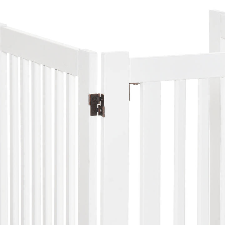 Barreira para Cães de Madeira Barreira para Animais de Estimação Dobrável de 3 Painéis com 1 Porta e Pés de Apoio para Corredor Escada 155x35,5x76 cm Branco