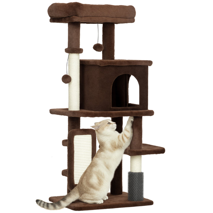 Arranhador para Gatos Grande Altura 104 cm Arranhador para Gatos com Plataformas Postes com Escova Bolas Suspensas e Almofadas para Arranhar Marrom