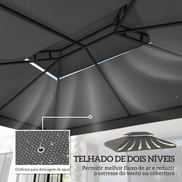 Teto de Reposição para Pérgola 4x3 m Cobertura Substituição Teto Duplo 10 Orifícios Drenagem Proteção UV Apenas Teto Cinzento Escuro