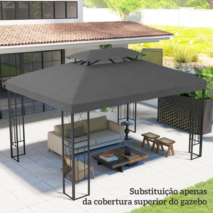 Teto de Reposição para Pérgola 4x3 m Cobertura Substituição Teto Duplo 10 Orifícios Drenagem Proteção UV Apenas Teto Cinzento Escuro