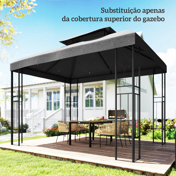 Teto de Reposição para Pérgola 4x3 m Cobertura Substituição Teto Duplo 10 Orifícios Drenagem Proteção UV Apenas Teto Cinzento Escuro