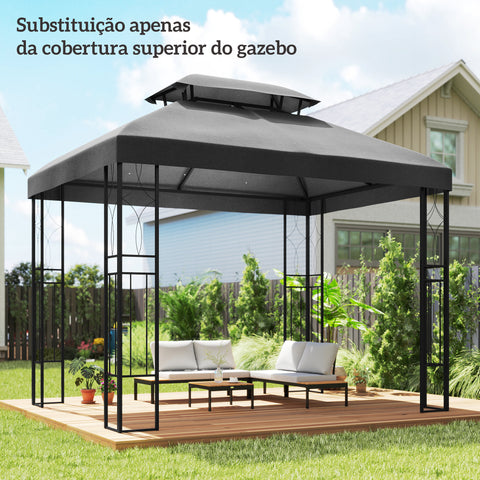 Teto de Reposição para Pérgola 4x3 m Cobertura Substituição Teto Duplo 10 Orifícios Drenagem Proteção UV Apenas Teto Cinzento Escuro