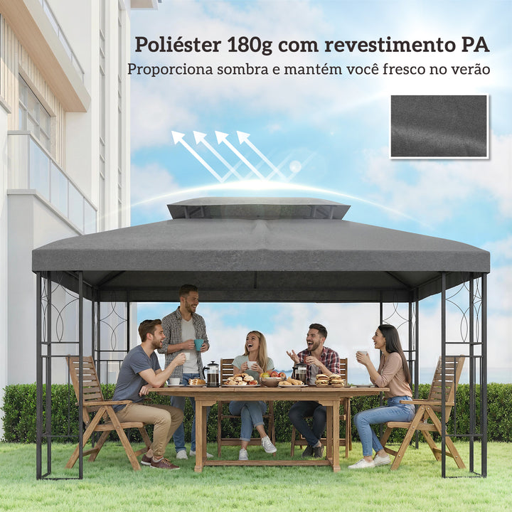 Teto de Reposição para Pérgola 4x3 m Cobertura Substituição Teto Duplo 10 Orifícios Drenagem Proteção UV Apenas Teto Cinzento Escuro