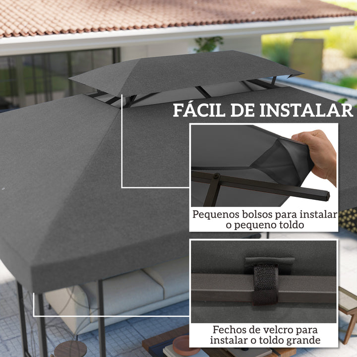 Teto de Reposição para Pérgola 4x3 m Cobertura Substituição Teto Duplo 10 Orifícios Drenagem Proteção UV Apenas Teto Cinzento Escuro