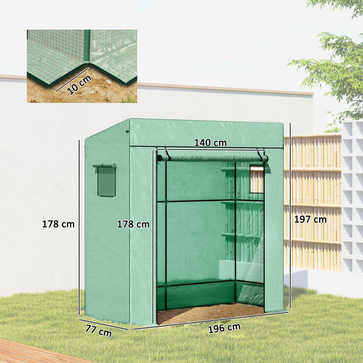 Estufa Pequena Estufa de Exterior com Janelas de Malha e Porta com Fecho de Correr Estufa para Cultivar Plantas e Flores 196x77x197 cm Verde