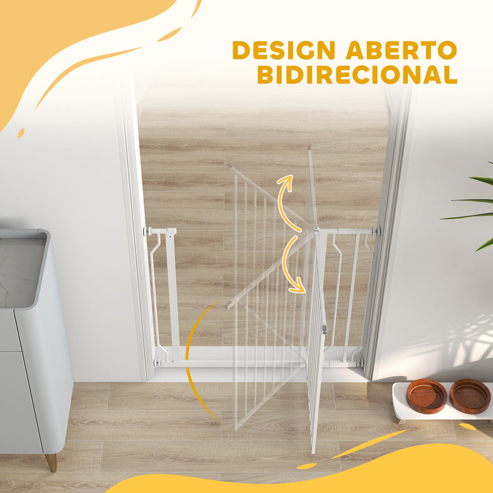 Barreira de Segurança para Cães Extensível para Escadas e Portas 75-95cm com Extensão de 10 cm Montagem a Pressão Aço Altura 76 cm Branco