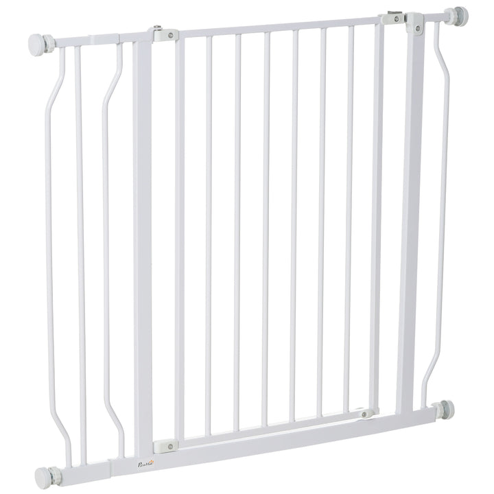 Barreira de Segurança para Cães Extensível para Escadas e Portas 75-95cm com Extensão de 10 cm Montagem a Pressão Aço Altura 76 cm Branco