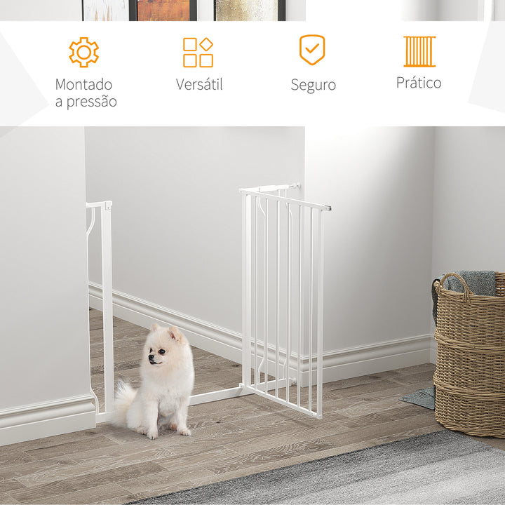 Barreira de Segurança para Cães Extensível para Escadas e Portas 75-95cm com Extensão de 10 cm Montagem a Pressão Aço Altura 76 cm Branco