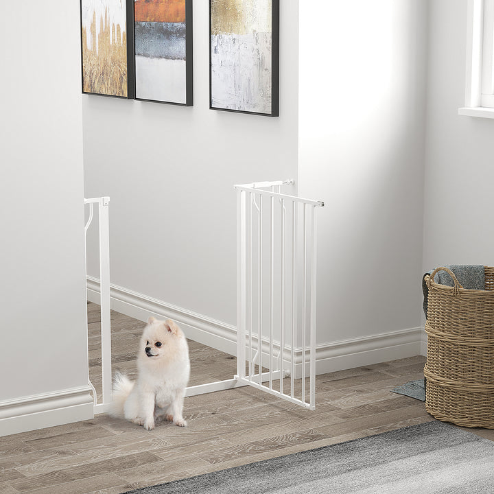 Barreira de Segurança para Cães Extensível para Escadas e Portas 75-95cm com Extensão de 10 cm Montagem a Pressão Aço Altura 76 cm Branco