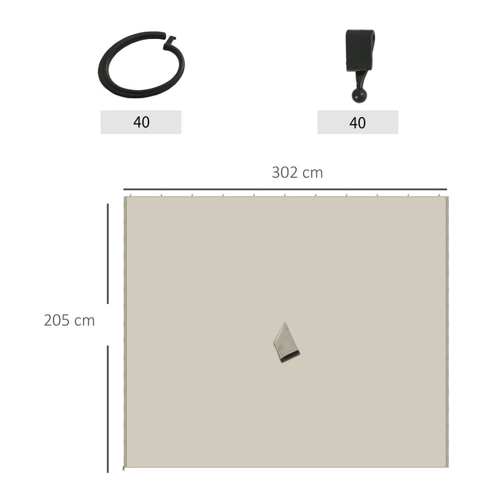 4 Paredes Laterais para Tenda 302x205 cm Laterais para Tenda Universal com Ganchos e Argola em C para Tenda de Jardim Terraço Bege