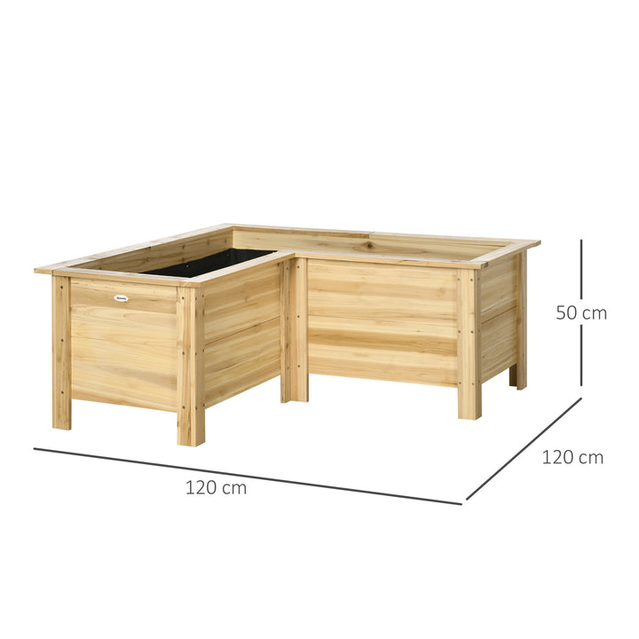 Floreira Elevada de Madeira Floreira Exterior em Forma de L com Forro Não Tecido Horta Urbana para Cultivo de Plantas e Flores Jardim ou Terraço, 120x120x50 cm Madeira