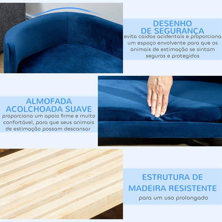 Sofá para Cães Pequenos Cama Elevada para Cães com Pés de Madeira Almofada Removível e Capa Lavável Carga 10 kg 86x55x33 cm Azul