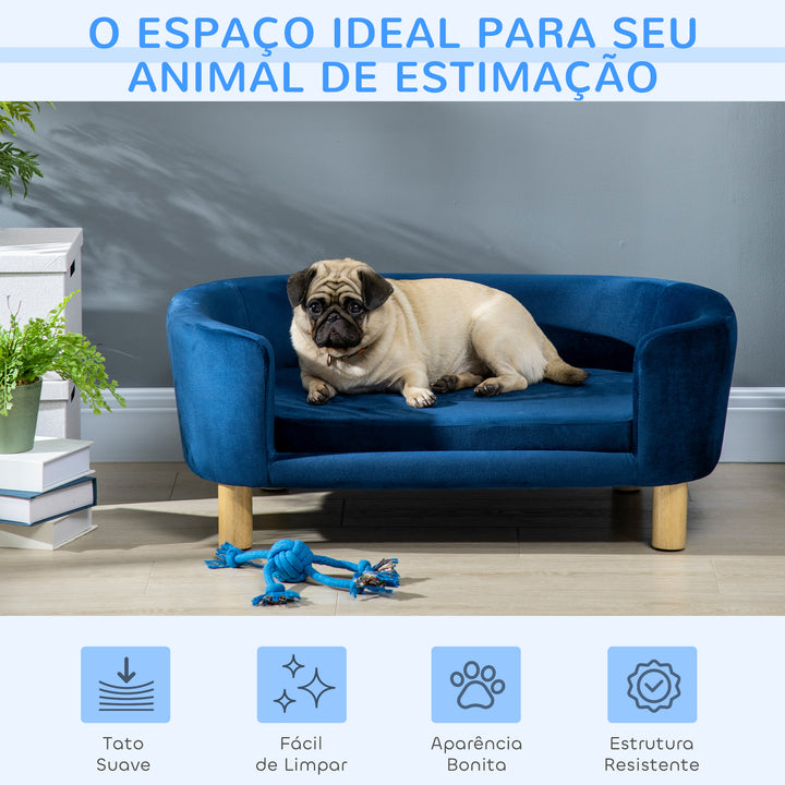 Sofá para Cães Pequenos Cama Elevada para Cães com Pés de Madeira Almofada Removível e Capa Lavável Carga 10 kg 86x55x33 cm Azul