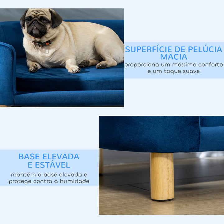 Sofá para Cães Pequenos Cama Elevada para Cães com Pés de Madeira Almofada Removível e Capa Lavável Carga 10 kg 86x55x33 cm Azul