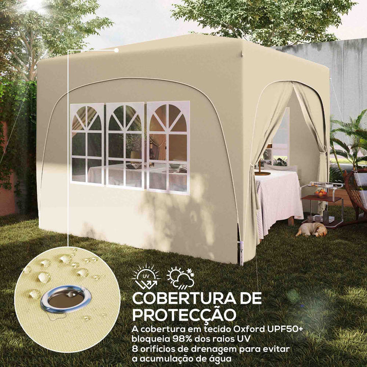 Tenda Dobrável Tenda 3x3 m com Painéis Laterais UPF50+ Tenda de Jardim com Altura Ajustável e Bolsa de Transporte para Campismo Festas Pátio Areia