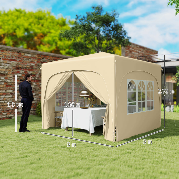 Tenda Dobrável Tenda 3x3 m com Painéis Laterais UPF50+ Tenda de Jardim com Altura Ajustável e Bolsa de Transporte para Campismo Festas Pátio Areia