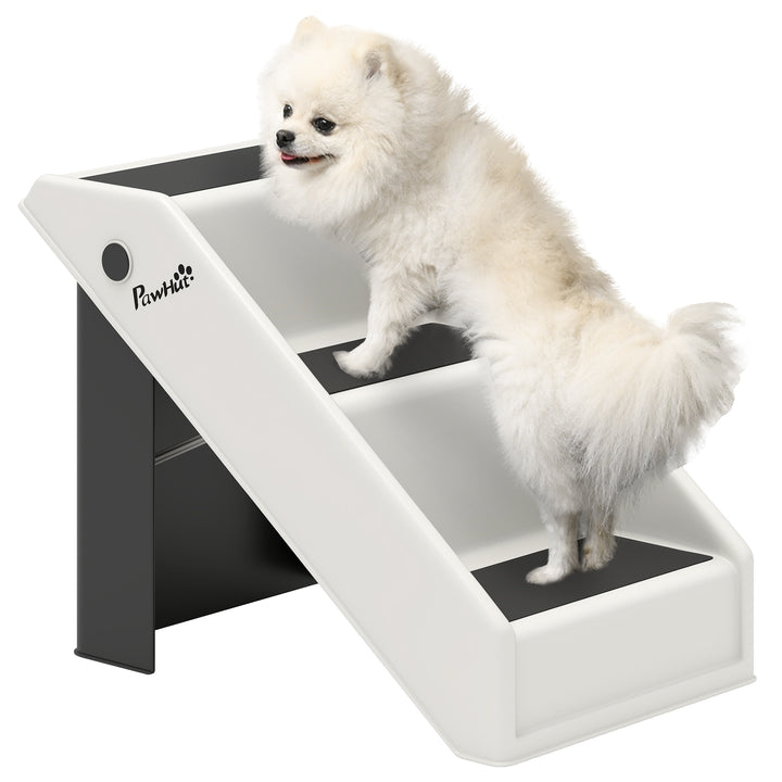 Escada Dobrável para Cães de 3 Degraus Portátil para Animais Mais Velhos Cães Pequenos Gatos para Cama Sofá 53x30,5x36,5 cm Creme