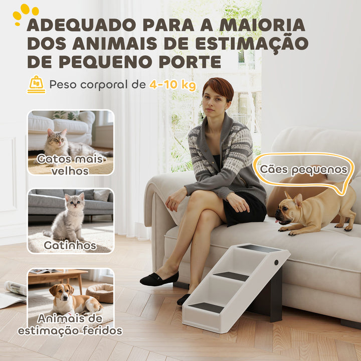 Escada Dobrável para Cães de 3 Degraus Portátil para Animais Mais Velhos Cães Pequenos Gatos para Cama Sofá 53x30,5x36,5 cm Creme