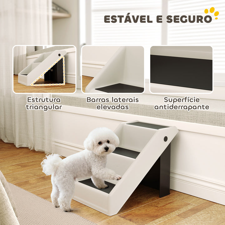 Escada Dobrável para Cães de 3 Degraus Portátil para Animais Mais Velhos Cães Pequenos Gatos para Cama Sofá 53x30,5x36,5 cm Creme