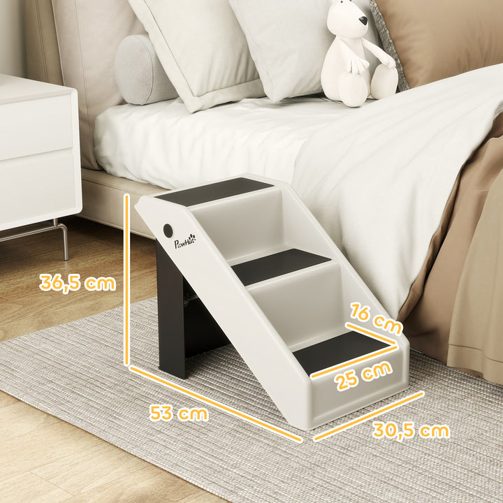 Escada Dobrável para Cães de 3 Degraus Portátil para Animais Mais Velhos Cães Pequenos Gatos para Cama Sofá 53x30,5x36,5 cm Creme