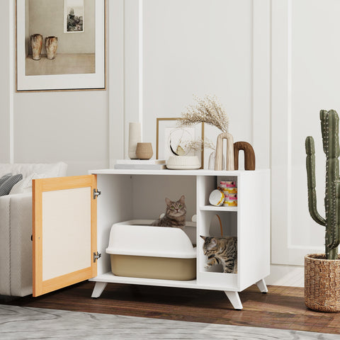 Móvel Caixa de Areia para Gatos Caixa de Areia para Gatos com Porta Tapete para Arranhar e Compartimento Caixa de Areia para Gatos para Sala de Estar Dormitório 77x50x63 cm Branco