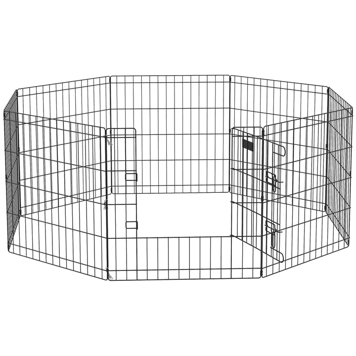Parque para Cães 8 Painéis 61x61cm Dobráveis Gaiola Metálica para Animais de Estimação com Porta e Dupla Fechadura para Jardim Pátio Exterior Preto