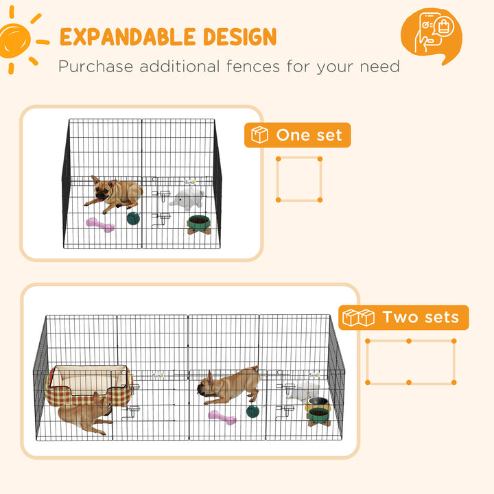 Parque para Cães 8 Painéis 61x61cm Dobráveis Gaiola Metálica para Animais de Estimação com Porta e Dupla Fechadura para Jardim Pátio Exterior Preto