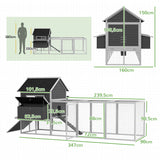 Galinheiro de Exterior Gaiola de Madeira Grande para 8-10 Galinhas com 2 Ninhos Teto Asfaltico Bandeja Amovível e Rampa 347x160x150 cm Cinza e Branco