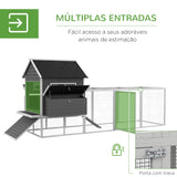 Galinheiro de Exterior Gaiola de Madeira Grande para 8-10 Galinhas com 2 Ninhos Teto Asfaltico Bandeja Amovível e Rampa 347x160x150 cm Cinza e Branco